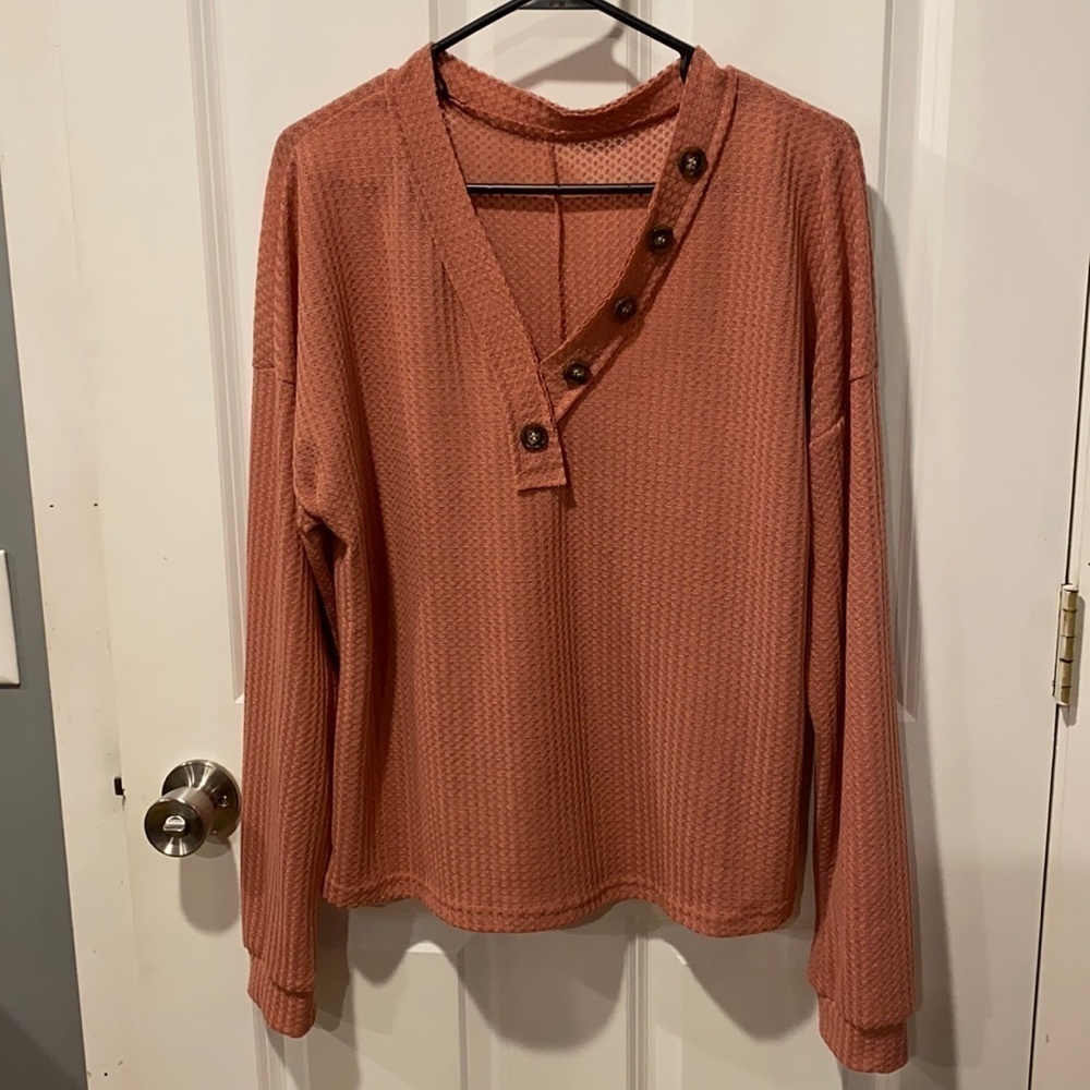 Slouchy Waffle V Neck Lightweight Top